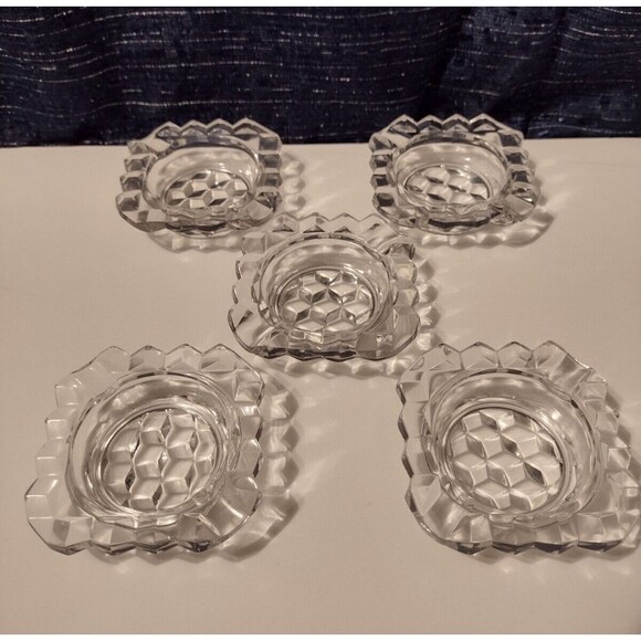 5 Fostoria American Square Ashtrays 2056-Small Individual Dainty -3" -VTG 1940's - Picture 1 of 8